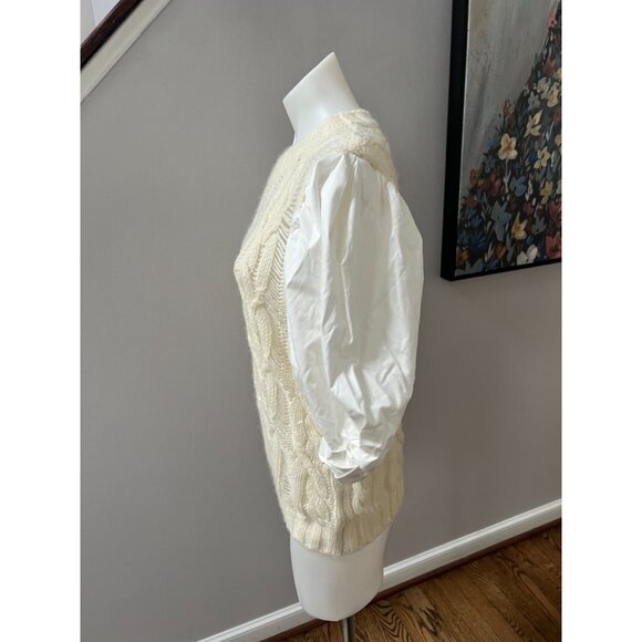 SEA NY New York Alpaca Wool Cable Knit Puff Sleeve Contrast Sweater Size Small - Picture 3 of 4